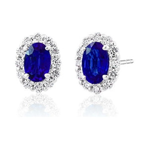 14K White Gold Oval Gemstone Halo Stud Earrings