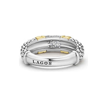 Load image into Gallery viewer, Lagos 18K &amp; Sterling Silver Signature 6mm Caviar Diamond Station Band
