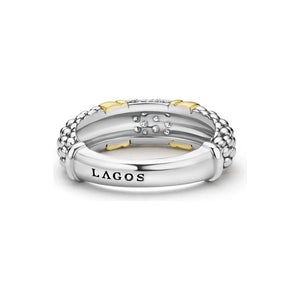 Lagos 18K & Sterling Silver Signature 6mm Caviar Diamond Station Band