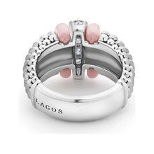 Load image into Gallery viewer, Lagos Sterling Silver Pink Caviar Diamond Station Wide Fashion Ring
