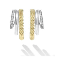 Load image into Gallery viewer, Lagos 18K &amp; Sterling Silver Signature Three Ring Diamond Hoop Earrings
