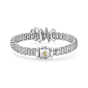 Lagos 18K and Sterling Silver Caviar Lux 5 Row Diamond Wide Bracelet