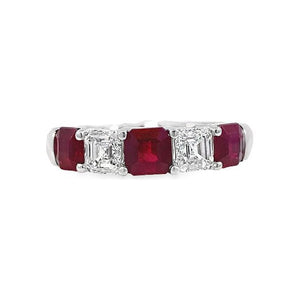 18K Gold Asscher Cut Ruby & Diamond Anniversary Band