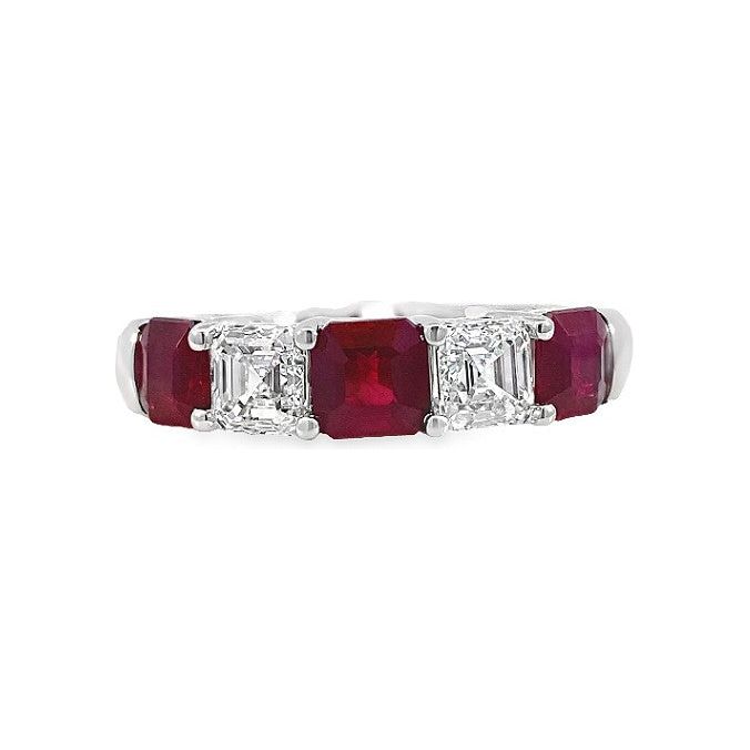18K Gold Asscher Cut Ruby & Diamond Anniversary Band