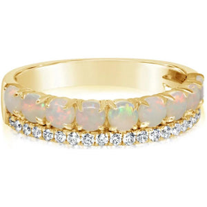 14K Gold Opal & Diamond Line  Band