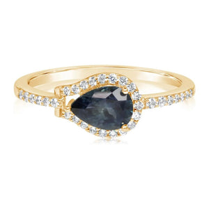 14K Gold Pear Shape Montana Sapphire & Diamond Ring