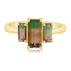 14K Gold Watermelon Tourmaline Three-Stone Ring