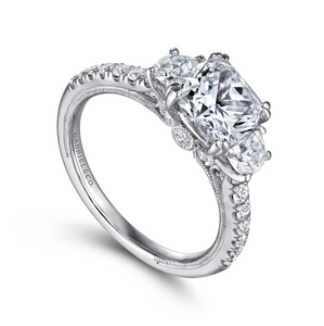 Gabriel 14K White Gold "Aloise" Three Stone Diamond Engagement Ring