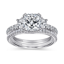 Load image into Gallery viewer, Gabriel 14K White Gold &quot;Aloise&quot; Three Stone Diamond Engagement Ring
