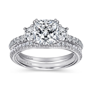 Gabriel 14K White Gold "Aloise" Three Stone Diamond Engagement Ring