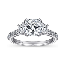 Load image into Gallery viewer, Gabriel 14K White Gold &quot;Aloise&quot; Three Stone Diamond Engagement Ring
