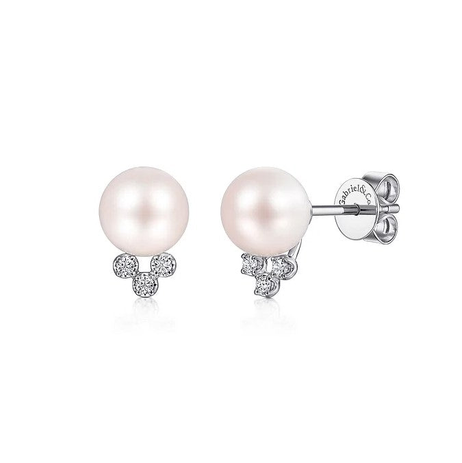 Gabriel 14K White Gold Diamond & Pearl Stud Earrings