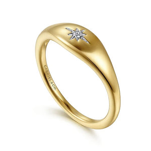 Gabriel 14K Yellow Gold Diamond Starburst Signet Ring