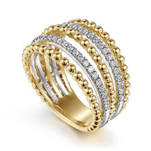 Load image into Gallery viewer, Gabriel 14K Yellow Gold Multi Row Bujukan Bead &amp; Diamond Ring
