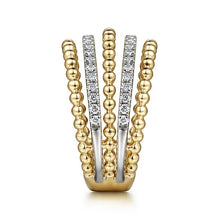 Load image into Gallery viewer, Gabriel 14K Yellow Gold Multi Row Bujukan Bead &amp; Diamond Ring
