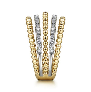 Gabriel 14K Yellow Gold Multi Row Bujukan Bead & Diamond Ring