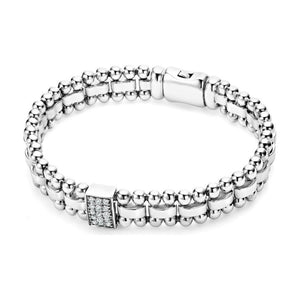 Lagos Sterling Silver Caviar Spark Diamond Link Bracelet