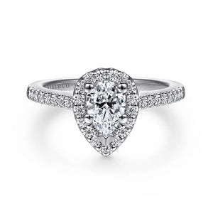 Gabriel "Paige" 14K White Gold Pear Halo Diamond Engagement Ring