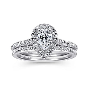 Gabriel "Paige" 14K White Gold Pear Halo Diamond Engagement Ring