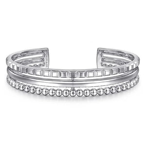 Gabriel Sterling Silver Bujukan & Pyramid Triple Row Bangle Bracelet