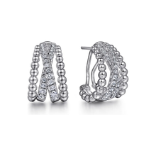 Load image into Gallery viewer, Gabriel Sterling Silver White Sapphire Bujukan Huggie Earrings
