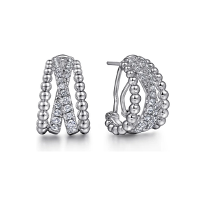 Gabriel Sterling Silver White Sapphire Bujukan Huggie Earrings