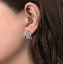 Load image into Gallery viewer, Gabriel Sterling Silver White Sapphire Bujukan Huggie Earrings
