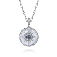 Load image into Gallery viewer, Gabriel Silver Starburst Blue Sapphire and White Sapphire Bujukan Medallion Pendant
