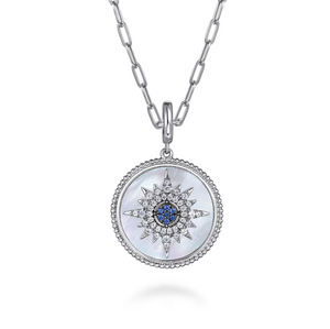 Gabriel Silver Starburst Blue Sapphire and White Sapphire Bujukan Medallion Pendant