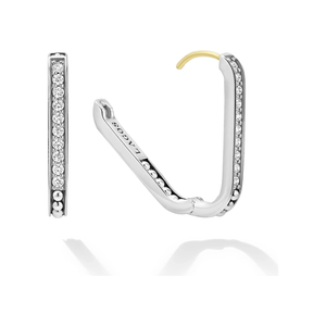 Lagos Sterling Silver Caviar Spark Diamond Linear Huggie