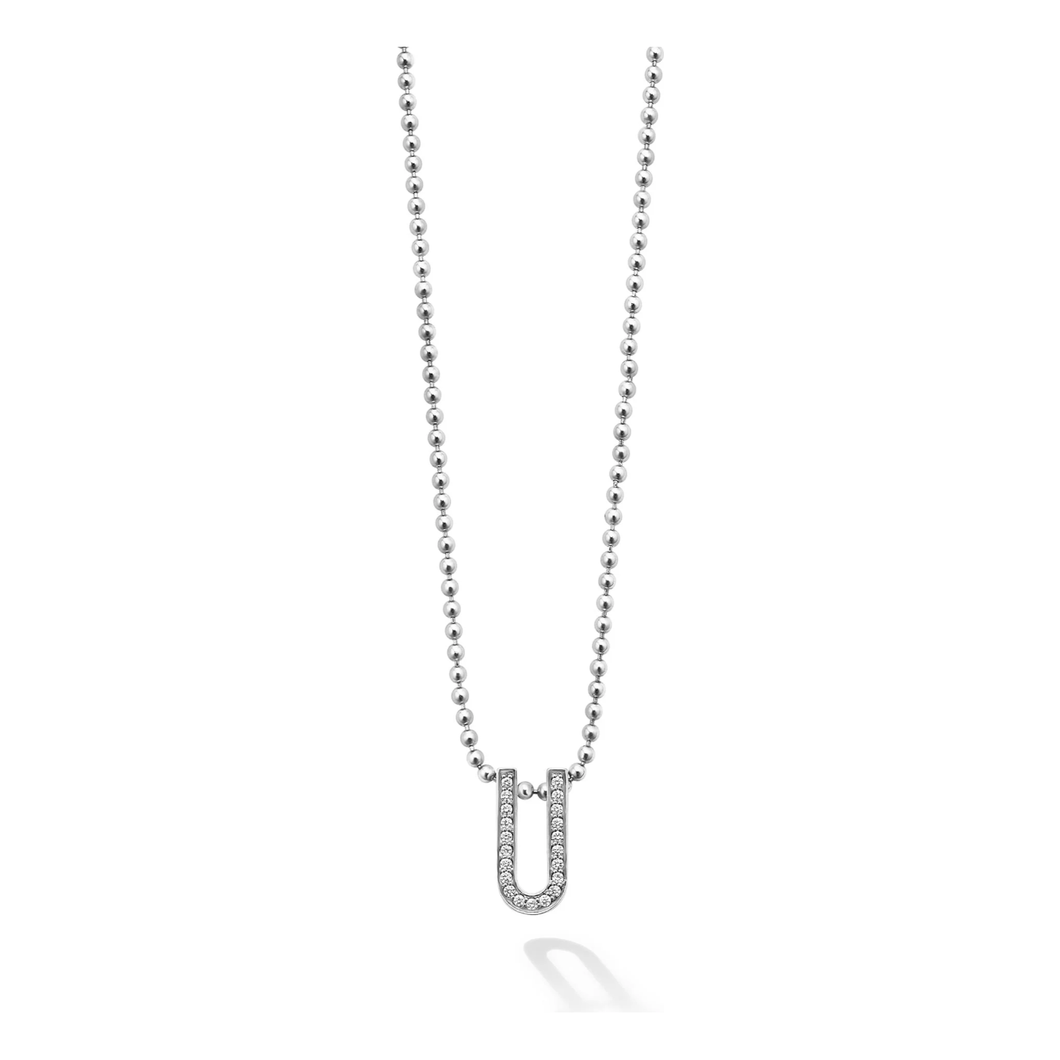 Lagos Sterling Silver Caviar Spark Diamond Small Linear Pendant Necklace