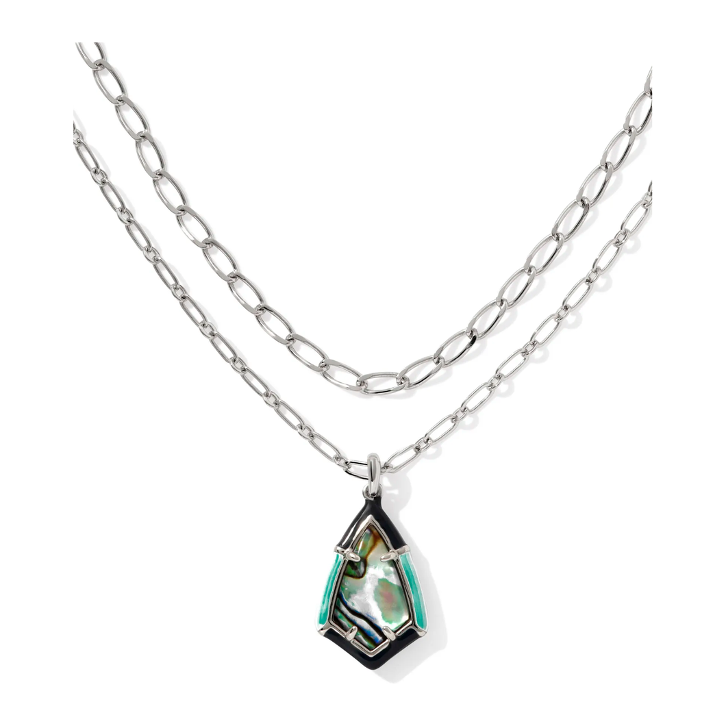 Kendra Scott Camry Silver Enamel Frame Multi Strand Necklace in Abalone Shell