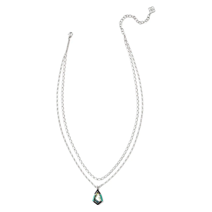 Kendra Scott Camry Silver Enamel Frame Multi Strand Necklace in Abalone Shell