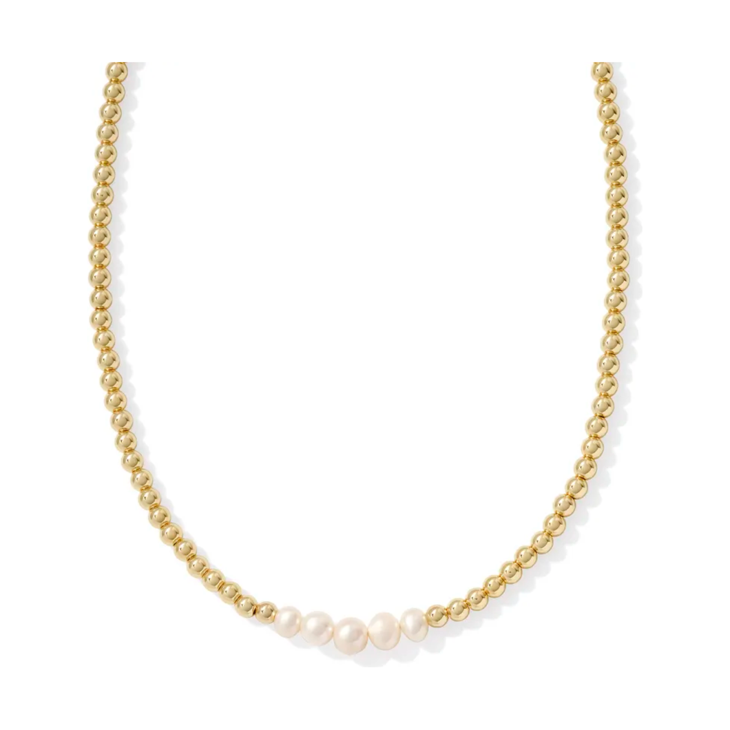 Kendra Scott Eve Gold Beaded Necklace in White Pearl