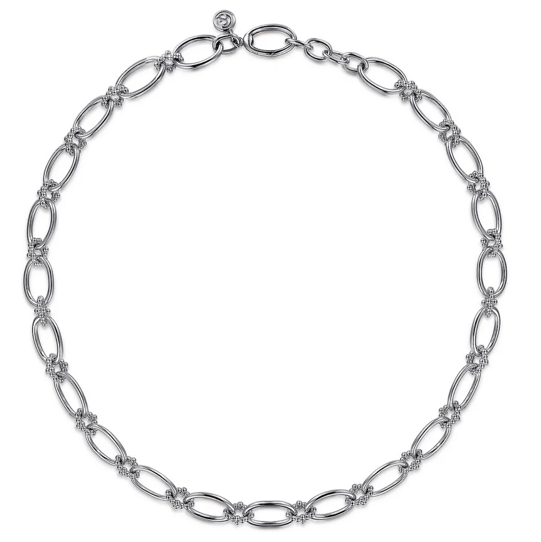 Gabriel Sterling Silver Oval Link Chain Necklace with Bujukan Connectors