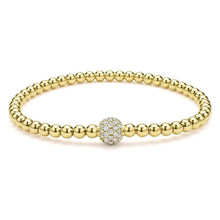 Load image into Gallery viewer, Lagos 18K Caviar Gold Pave Diamond 4mm Ball Stretch Bracelet
