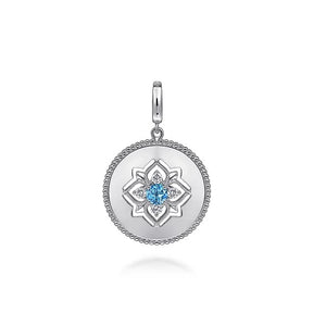 Gabriel Sterling Silver Blue Topaz and White Sapphire Bujukan Medallion Pendant