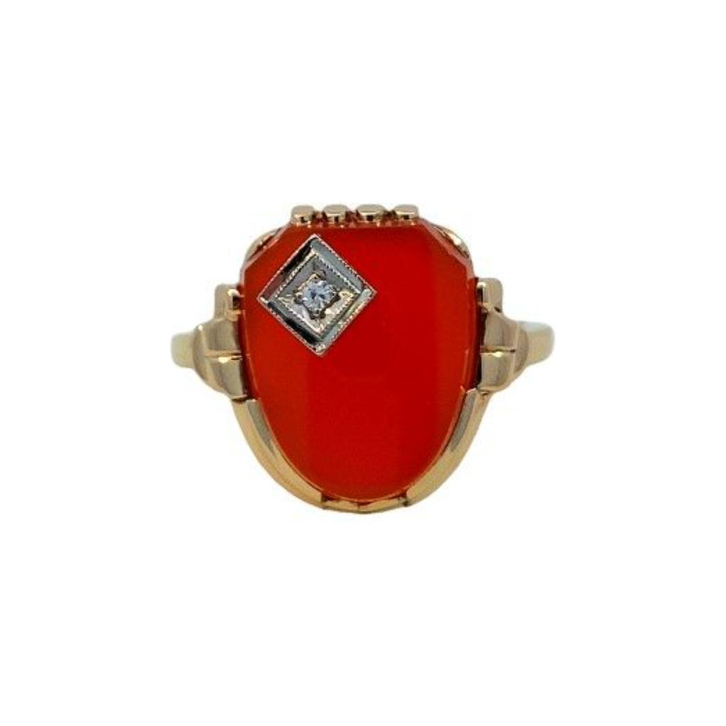 Estate 10K Two-Tone Carnelian Shield Ring