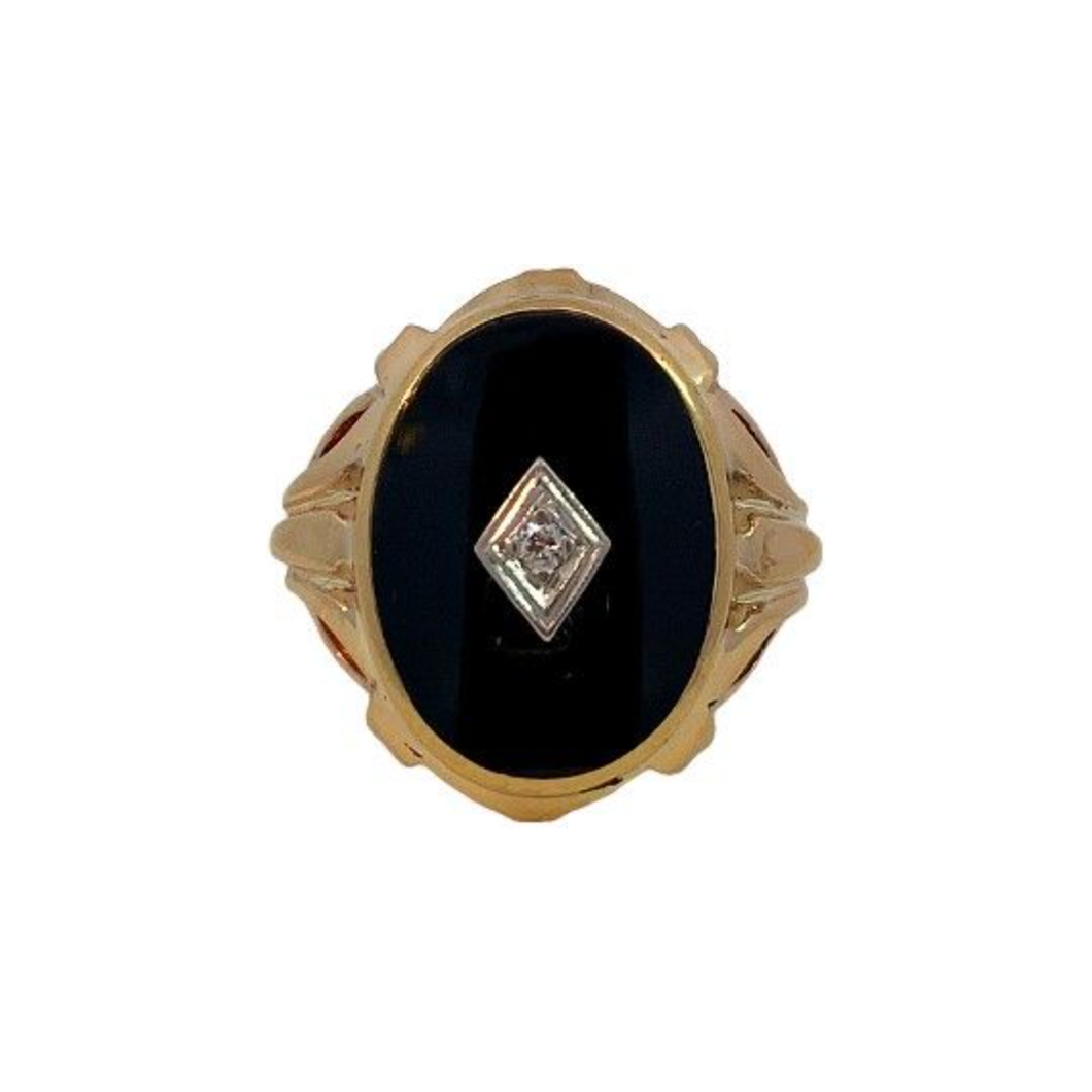 Estate 10K Yellow Gold Diamond & Black Onyx Ring