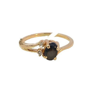 Estate 10K Black Star Sapphire & Diamond Dainty Ring