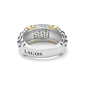 Lagos 18K & Sterling Silver Signature 9mm Caviar Diamond Station Band