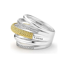 Load image into Gallery viewer, Lagos 18K &amp; Sterling Silver Lux Five Row Diamond Wide Band
