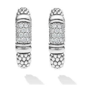 Lagos Sterling Silver Signature Caviar Diamond J-Hoop Earrings