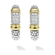 Load image into Gallery viewer, Lagos 18K &amp; Sterling Silver Signature Caviar Diamond J-Hoop Earrings
