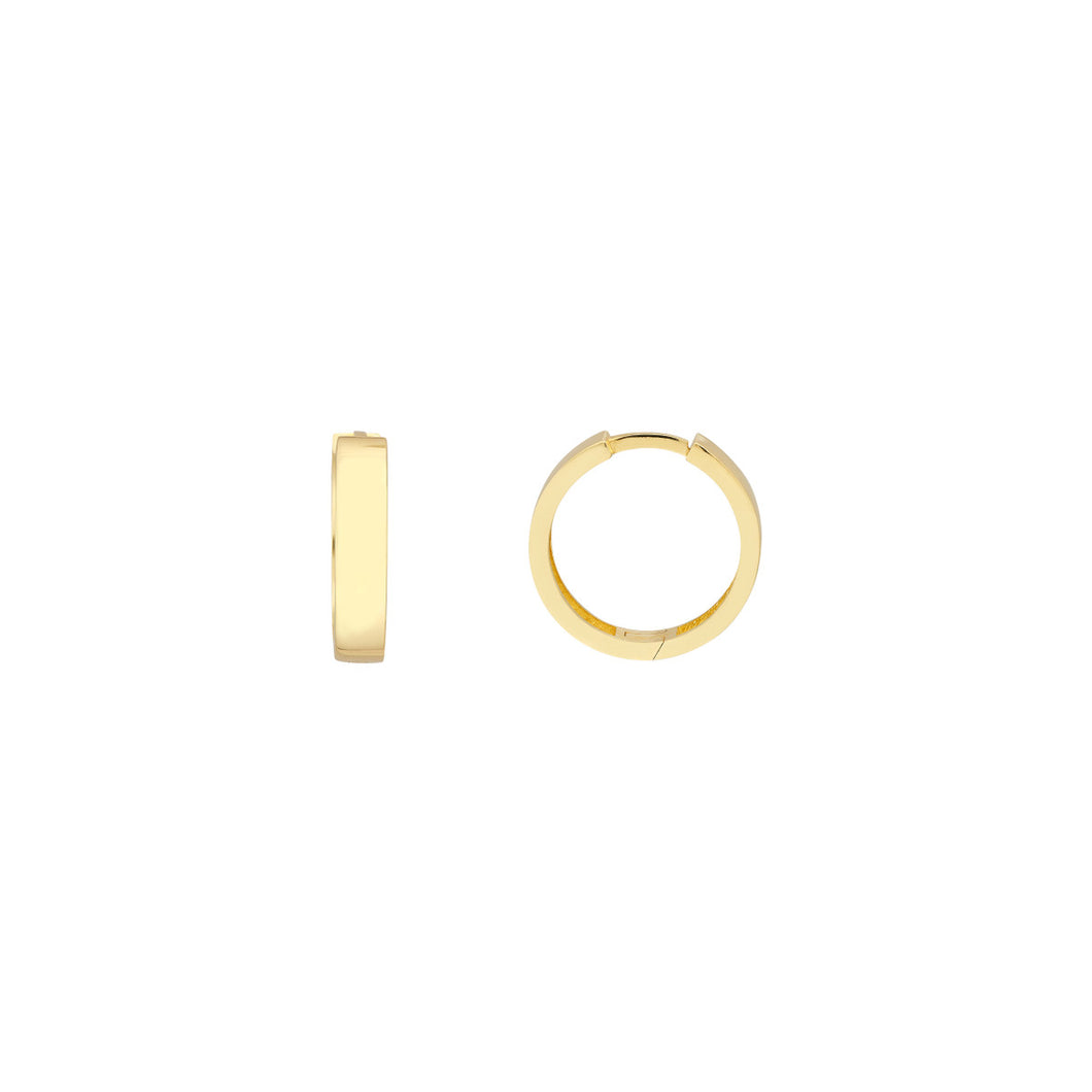 14K Yellow Gold Flat Hoop Huggie Earrings