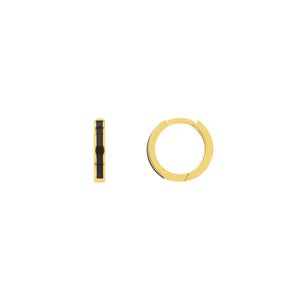 14K Yellow Gold & Black Enamel Baby Hoop Earrings