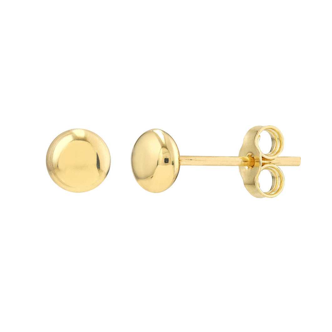 14k Yellow Gold Flat Round Pebble Stud Earrings