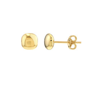 14k Gold Flat Cushion Pebble Stud Earrings