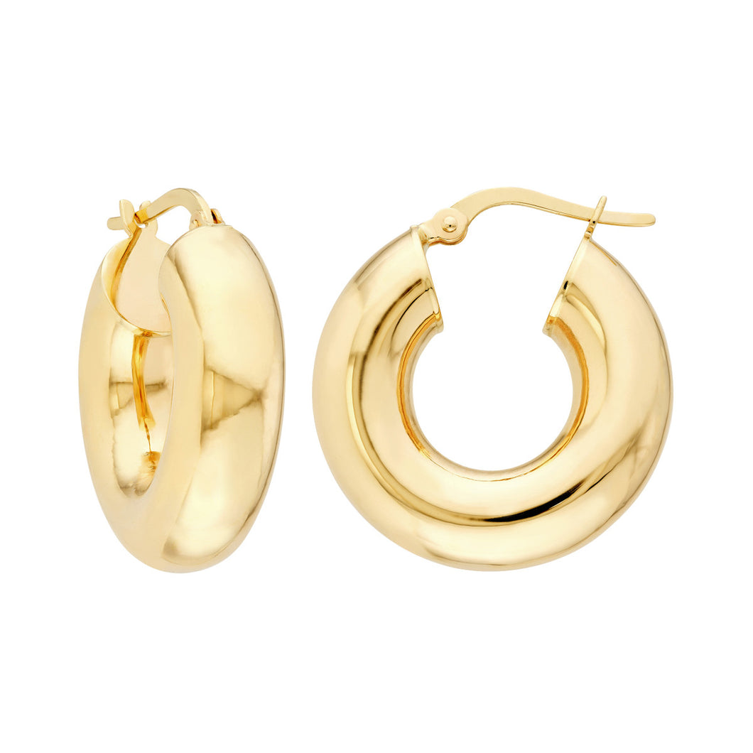 14k Yellow Gold Round High Polished Chunky Hoops
