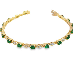Estate 14K Yellow Gold Emerald & Diamond Tennis Bracelet